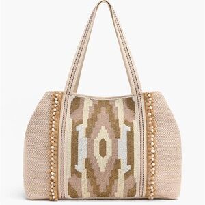 America & Beyond Wild Nights Snake Skin Hand Beaded Large Tote/Beach/Travel